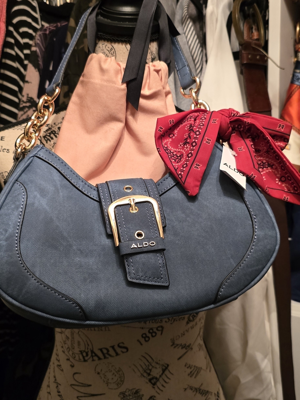 ALDO Blue Shoulder Bag with Gold Buckle